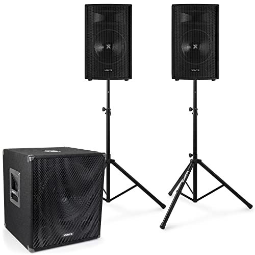 Vonyx Sistema de Sonido 2.1 de Altavoces de 1.100W con subwoofer y 2 satélites para Fiestas, Eventos, DJ, discomovil. Equipo de música de 1100 vatios con Soportes, Conjunto de Altavoces para DJ