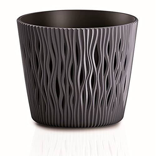 Maceta redonda de plastico Sandy Round en color antracita 18,9 (largo) x 18,9 (ancho) x 16,5 (alto) cm