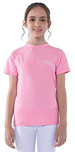 TIZAX Mädchen Kurzarm UV Schwimmshirt Kinder Badeshirt UPF50 + Schnelltrocknend Rashguard Rosa 7-8 Jahre/122-128