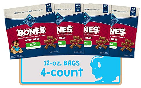 Blue Buffalo Bones Natural Crunchy Dog Treats Mini Dog Biscuits Beef, 12oz. Bag, 4 Count