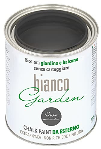 bianco Shabby® CHALK PAINT Peinture spéciale pour extérieur Grigio Antracite - Ricolore jardin et balcon sans peinture et sans finition (1 litre)