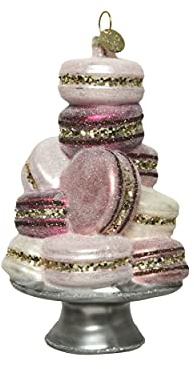Decoris Christbaumschmuck Glas 14cm Macaronturm mundgeblasen Weihnachtskugeln rosa braun