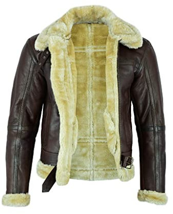 Leatherick B3 Herren Braune Lederjacke Fliegerjacke aus Schaffell aus echtem Leder Pilotenjacke, dunkelbraun (XL)