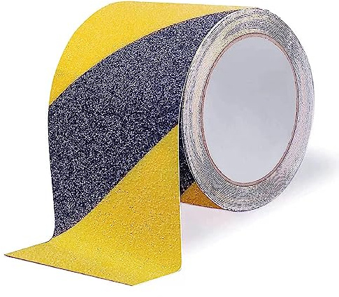 OQingluan Bande Antidérapante Escalier, 10cm*5m, Ruban de Signalisation | Jaune Noir, Imperméable, Découpable, Convient à Une Utilisation en Intérieur et en Extérieur