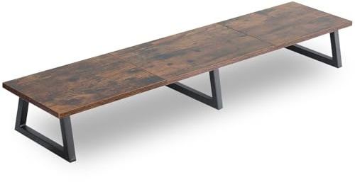 TEAMIX 42 inch Large [Dual] [Monitor] [Riser],Rustic Brown Extra Long TV [Stand Wood & Steel Desktop [Riser] with Storage for [Dual] Screen Office Desk Organization