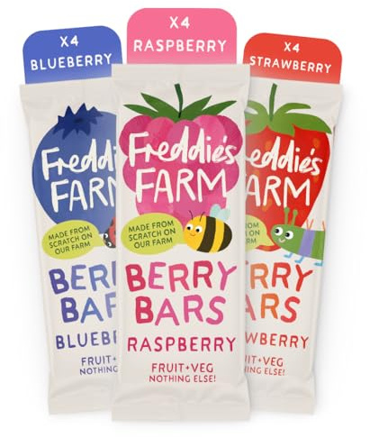 Freddie’s Farm Kids Snacks | Fruit Snacks Multipack - Raspberry, Blueberry, Apple Bars | Lunchbox Snacks For Kids | 100% Fruit & Veg | UPF Free, Recyclable Packs & Made in the UK | 12 x 20g Bars
