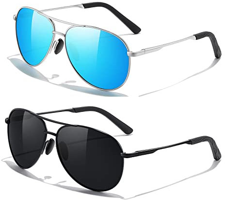 kunchu 2 Stück Fliegerbrille Sonnenbrille-für-Herren-Damen-Pilotenbrille-Retro Vintage Polarisiert Sunglasses Set Schwarz Piloten Brille mit UV400 Schutz Fahrerbrille Verspiegelt Brille für Men,4