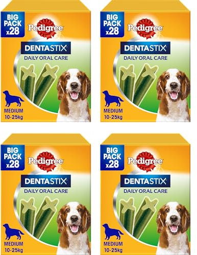 Pedigree Dentastix Fresh 112 Snack für die Mundhygiene (mittlerer Hund 10-25 kg) 180 g 28 Stück - 4 Packungen mit 28 Stück (insgesamt 112 Stück)
