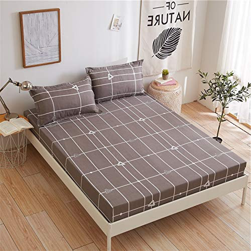 Spannbettlaken 90x200cm Streifen Spannbetttuch Dunkelbraun Bettlaken Boxspringbett mit Gummizug Spannbettuch Mikrofaser für Matratzen von 30 cm Mit 2 Kissenbezüge 80x80 cm