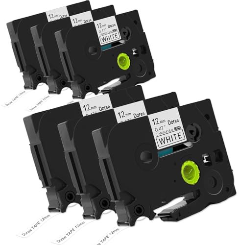 DOREE 6er-Pack Tze-231 bänder 12mm schwarz auf weiß,UV-beständig,Compatible with brother tze231 tz bänder,für P-Touch PT-H100LB,PT-H100R, PT-H105, H110, H107B, D200,PTE110G1 P-Touch E110,P-touch Cube