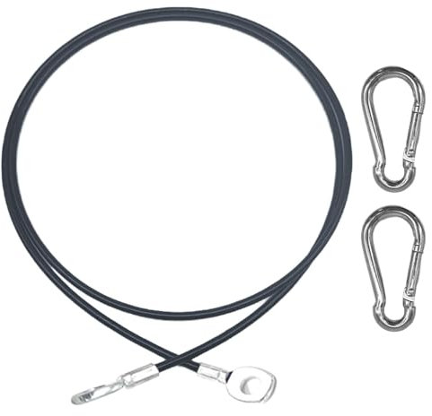 CampTeck U7280 Stainless Steel Gym Cable, Replacement Multi Gym Cable, Gym Pulley Cable, Gym Machine Fitness Cable with 2 x Carabiners - Black - 1.5m (4.9 ft)