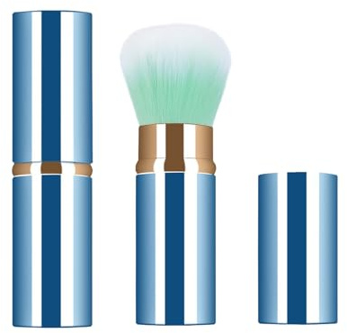 Xinpinzhou Blue Retractable Makeup Brush, Retractable Blush Blusher Face Powder Kabuki Foundation Brush for Cheeks