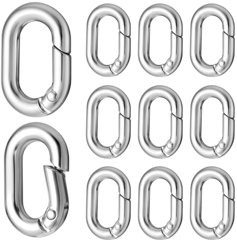 Giantree 10 stycken oval fjäderkarbinhakar liten, metall ringkarbinhake, nyckelring litet spänne klämma fjäder karbinhake för resor fiske camping vandring hängmattor ryggsäck (silver)
