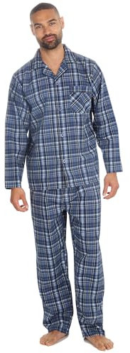 INSIGNIA Mens Woven Pyjamas Traditional with Logo Pocket (UK, Alpha, XL, Regular, Regular, Denim Check)