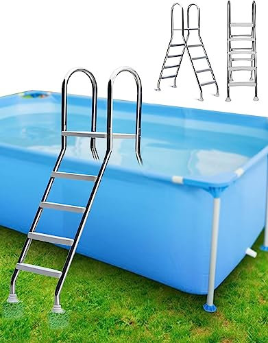 Errzom Scala per Piscina a 4 Gradini per Piscina Fuori Terra, Gradini per Piscina Antiscivolo in Acciaio Inox, Scala per Piscina Fuori Terra da 135 cm, Scala di Sicurezza a Due Lati Rimovibile
