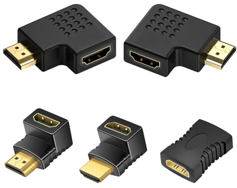 5 Pièces Adaptateur HDMI Coudé, 4x Mâle vers Femelle 90 Degrés et 270 Degrés Angle Droit Haut Bas Gauche Droite + 1x HDMI Femelle vers Femelles, Connecteurs pour TV Moniteur PC Console Projecteur