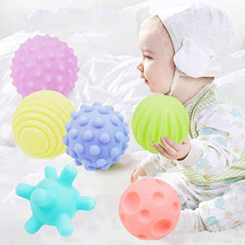 Sxhlseller Pelotas Infantiles de Goma con Textura Suave para Entrenamiento y Masaje, Juego de 6 Juguetes para Bebés para Ejercicios de Manos y Estimulación Visual ([Bolsa de tarjeta de PVC/color