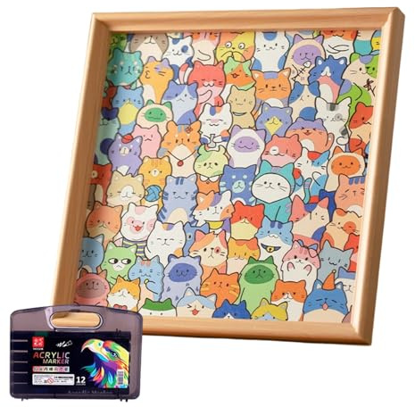 Puzzle in Legno da Colorare Gatto | Kit Completo con 36 Pennarelli Lavabili e Cornice | Attività Creativa per Bambini 6-12 Anni | Regalo Educativo per Compleanno, Natale o Festa del Bambino