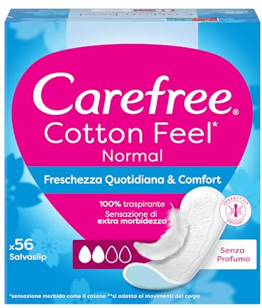 Carefree Salvaslip Cotton Feel Normal Fragranza Fresca 56 Pezzi, Salva slip donna traspiranti, Proteggi slip che si adattano ai movimenti del corpo, Extra morbidezza, Delicati sulla pelle