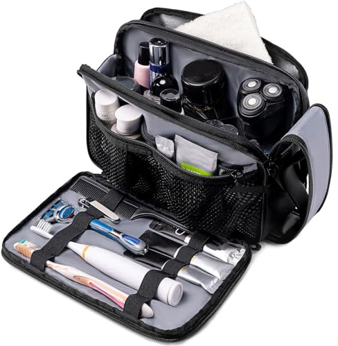 Borsa da Toilette Uomo Impermeabile da Viaggio, Necessaire Grande con Apertura a 180°, Scomparto Separato per Articoli Bagnati, Organizer in Tessuto Oxford 1800D-Nero