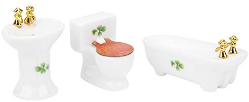 TYCIONG Miniatyrsimuleringsbadrumsset med Badkar Toaletthandfat Utsökt Design för Dockhusscener 1/24 Skala, Högkvalitativt Keramiskt Material (Fyra blad kryddnejlika)
