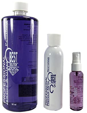 Best Solution Silver Gold Diamonds Costume Jewelry Cleaner 32oz Bottle w/ C5 Metal Polish 8oz and 2oz Travel Spray Bottle