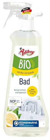 POLIBOY Bio Badreiniger - hygenische und starke Reinigung - gegen Kalkreste und Wasserflecken - Vegan - Zitronenduft - Sprühflasche - 500ml - Made in Germany