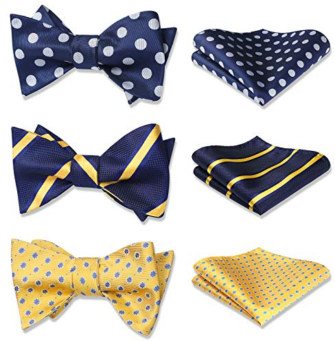 HISDERN Bow Ties for Men Polka 3pcs Mixed Self-Tie Bow tie and Pocket Square Set Classic Formal Tuxedo Wedding & Party Bowtie