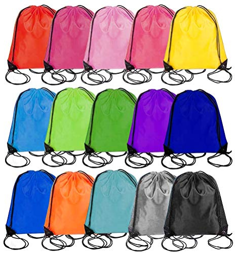 Playcrate 15 Drawstring Bags Backpack - Party Gift Bags & Sports String Bag for Gym, School, Travel Storage Organization (Multi Colour)