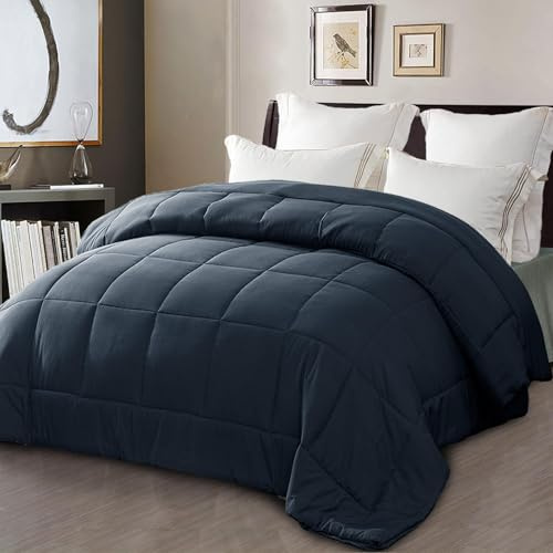 Exclusivo Mezcla 7.5 Tog Single Size Down Alternative Duvet Quilted Duvet for All Seasons - Breathable, Lightweight and Machine Washable (135x200 CM, Navy)