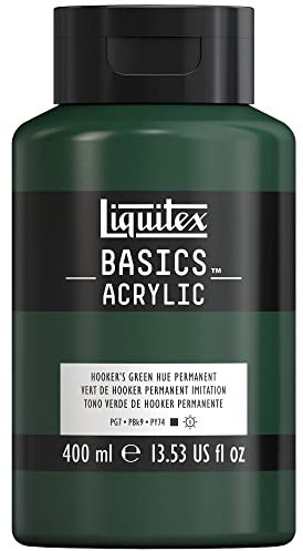 Liquitex 8870330 Basics - Acrylfarbe, monopigmentierte Künstlerpigmente, lichtecht, mittlere Viskosität, Archivqualität, seidenglänzender Finish, 400ml Flasche - Hooker's Grün Perm. Farbton