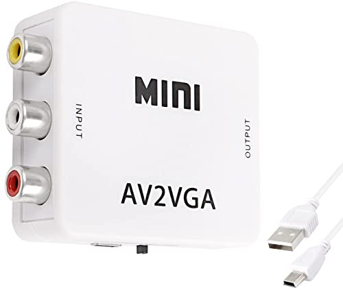 XMSJSIY AV RCA to VGA Adapter Audio Video Converter,Composite AV to VGA +3.5mm TV Video Playing Adapter 1080p with USB Power Cable VCD DVD Projector TV Set Top Box