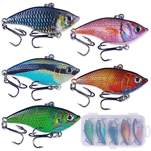 LURESMEOW Lipless Crankbait, Rattle Trap Fishing Lures for Freshwater Saltwater, Lipless Crankbaits for Bass Fishing Lure Set for Bass Trout Walleye Redfish Pike, 5pcs with Box…