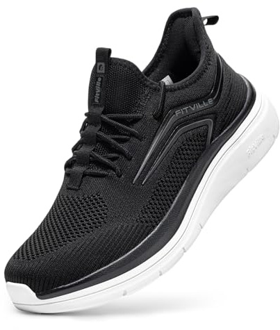 FitVille Scarpe da Corsa con Piedi Larghi Uomo Sneakers Extra Large Scarpe Ginnastica Leggero per Correre Jogging Nero Bianco 50 EU X-Larga