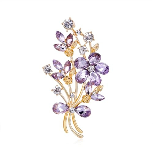 YOQUCOL Vintage Purple Austrian CZ Crystal Rhinestone Poppy Flower Bouquet Shape Brooch Pin for Women