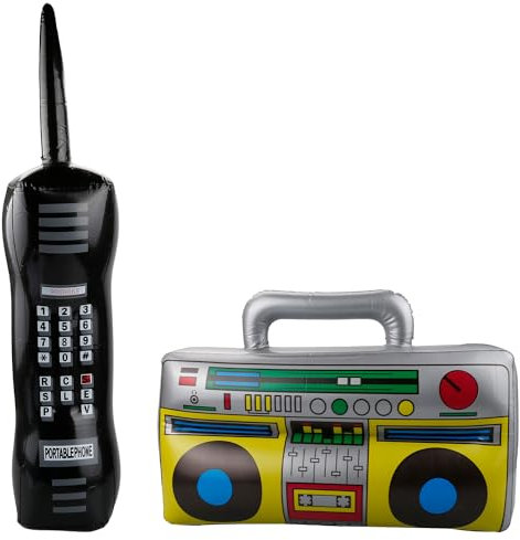 Tabanzhe 2-Piece Inflatable Rock Star Toys Set - Inflatable 3D Boombox and Jumbo Inflatable Mobile Phone Props for Classic, Retro 80s and 90s Parties, Fancy Dress Accessories and Party Decorations
