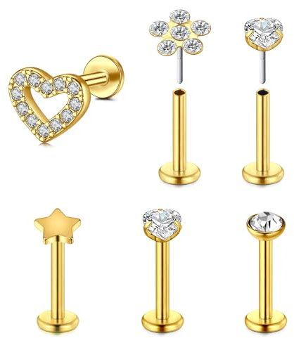 VFUN 16g Flacher Rücken Lippenpiercing 8mm Lippe Piercing Labret Piercing Tragus Piercing Ohr Helix Piercing Forward Helix Piercing Ohr