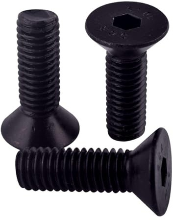 KOSJETHAS M6-1.0 x 12mm Flat Countersunk Head Screws Socket Cap, Grade 10.9 Black Oxide Alloy Steel, Allen Socket Drive, Full Thread, DIN 7991, 20Pcs