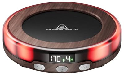 Gaiatop Coffee Mug Warmer for Desk, 3 Temp Settings, 2-9Hrs Timer, 3 Colorful Romantic Atmosphere Light Modes, Stocking Stuffers, Beverage Heating Plate with Digital Display for Candle Tea Milk Wood