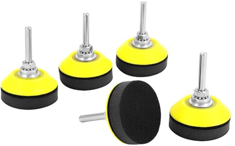 QWORK® 5 Pièces Plateau de Ponçage 50mm avec Couche Tampon en Mousse, Tige de 1/4 Pouce, Support à Boucle Auto-Agrippante