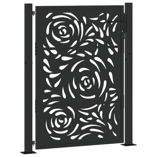 vidaXL garden gate steel flame design - black 105x130 cm - secure lock/key system