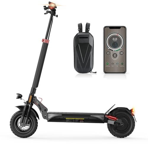 E Scooter mit Straßenzulassung für Erwachsene, 10 Zoll Offroad Luftreifen, Vorne und hinten Vier Stoßdämpfer, Batterie 12,5 Ah, 60–70 km Reichweite, Lenker mit Blinker, Max.150 kg, Smart APP