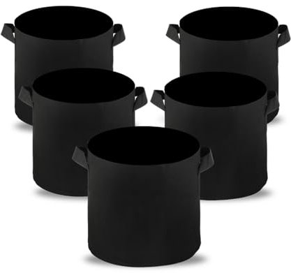 Windfromort Juego de 5 macetas de tela de 20 l, saco de 20 l, de tela no tejida, 30 x 25 cm, bolsa para plantas con asas para tomates, patatas, bolsas de plantación para huertos y macetas (Blackline)