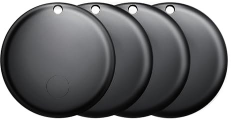 Vbrisi Air Tracker Tag-4 Pack, Smart Tag Work with Find My App (iOS Only), Replaceable Battery, Bluetooth Item Finders for Key, Luggage, Backpack, Wallet, etc. (Black, 4 Pack)