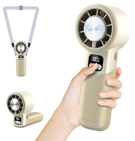 HONEYYEAR High-Speed Portable Handheld Turbo Fan with Ice Cooler, LED Display, 3600mAh Rechargeable Fan, Up to 9H Runtime, 90°Foldable Mini Fans for Travel, Commute, Outdoor, Gifts for Women Men