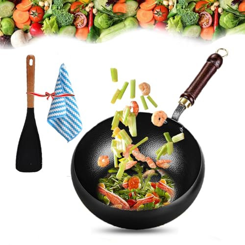 Vgpbphj Japansk järnpanna, obelagd gjutjärn stekpanna med glaskruklock, handgeschmiedete antihaftbeschichtete Eisenpfanne, stor magkruka för spisar, induktionshällar (utan lock, 30 cm)