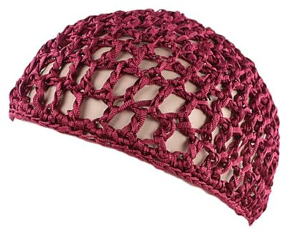 NVOQILIN Chapeau Creux en Maille Crochet Tissée à la Main avec Filet Souple en Tricot pour Femmes Accessoires pour Cheveux et Perruques pour un Look Décontracté, bordeaux, Taille unique