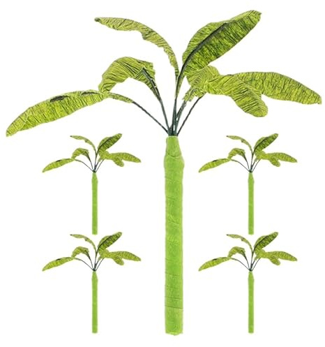Housoutil Ensemble de 5 Arbres Miniatures Faciles à Combiner Faits Main Fil de Fer et Plastique Bananiers Verts pour Décor de Maison de Poupée pour Micro-Paysage