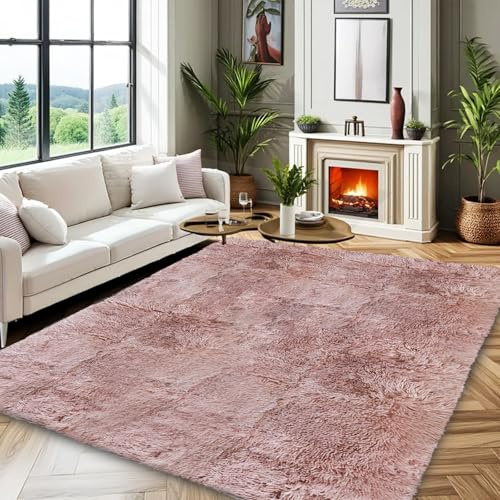PHP Shaggy Rugs Living Room Carpet Bedroom - Super Soft, Thick, Dense, High Pile Large Kitchen Rug - Modern Luxury Non Slip Square Fluffy Rugs (Plain Pink, 120 x 170 cm)
