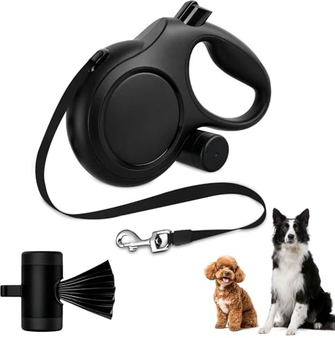 8m Retractable Dog Lead for Large Dogs, Heavy Duty Extendable Leash with 360 Tangle Free Swivel, with Poo Bag Holder, Strong Pet Lead for Medium Dogs up to 50kg